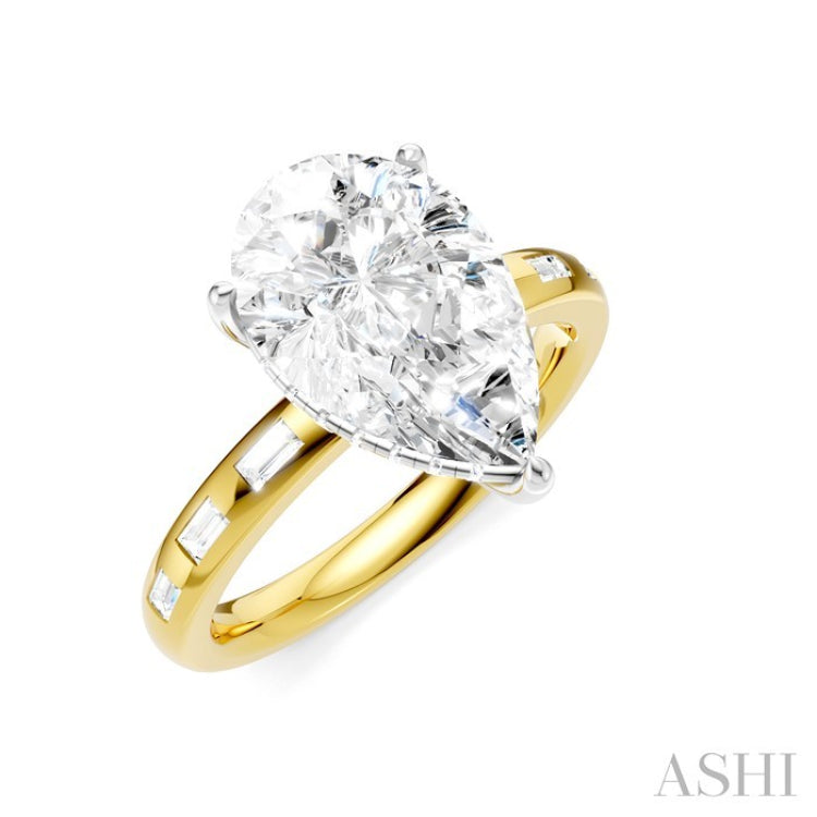 1/3 Ctw Pear Shape Baguette and Round Cut Diamond Semi-Mount Engagement Ring in 14K Yellow and White Gold
