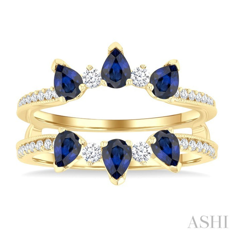 4X3 MM Pear Cut Sapphire and 1/3 Ctw Round Cut Diamond Precious Insert Ring in 14K Yellow Gold