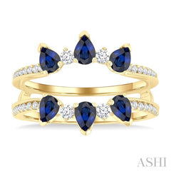 4X3 MM Pear Cut Sapphire and 1/3 Ctw Round Cut Diamond Precious Insert Ring in 14K Yellow Gold