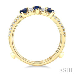 4X3 MM Pear Cut Sapphire and 1/3 Ctw Round Cut Diamond Precious Insert Ring in 14K Yellow Gold