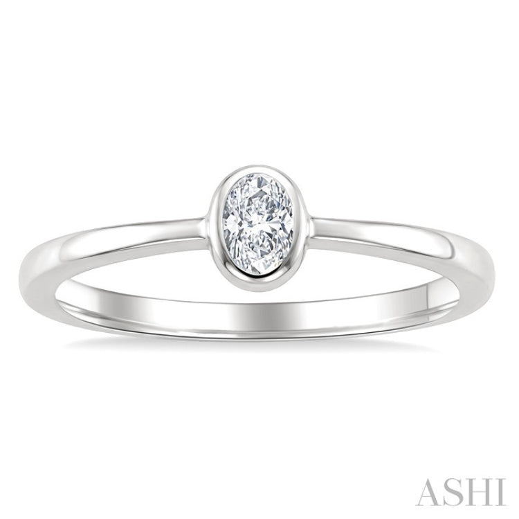 1/5 Ctw Bezel Set Oval Cut Diamond Fashion Ring in 14K White Gold