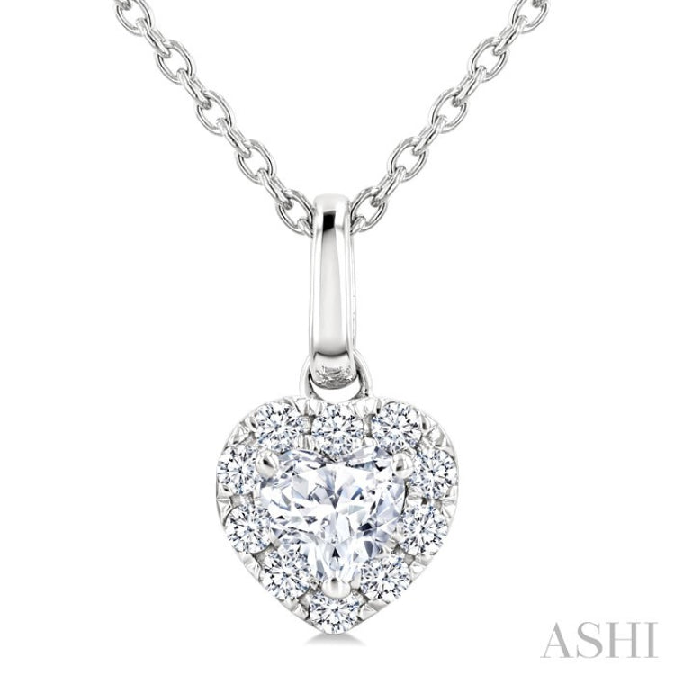 1/4 Ctw Heart and Round Cut Diamond Fashion Halo Pendant With Chain in 14K White Gold