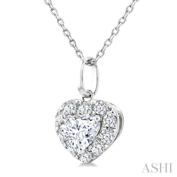 1/4 Ctw Heart and Round Cut Diamond Fashion Halo Pendant With Chain in 14K White Gold