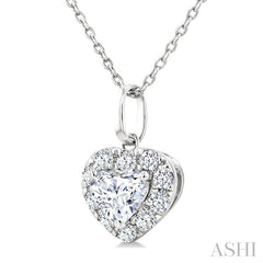 1/4 Ctw Heart and Round Cut Diamond Fashion Halo Pendant With Chain in 14K White Gold