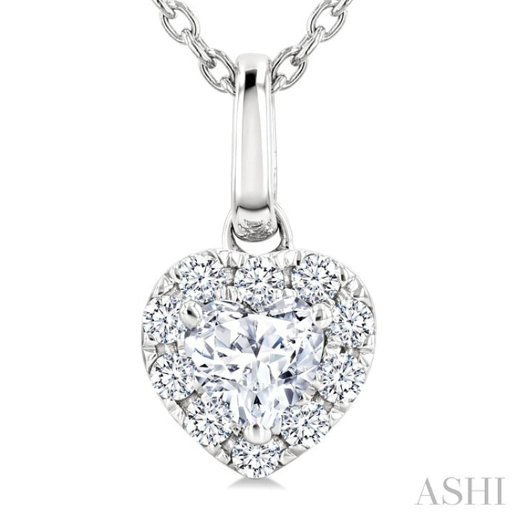 1/4 Ctw Heart and Round Cut Diamond Fashion Halo Pendant With Chain in 14K White Gold