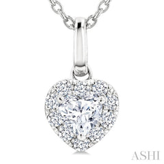 1/4 Ctw Heart and Round Cut Diamond Fashion Halo Pendant With Chain in 14K White Gold