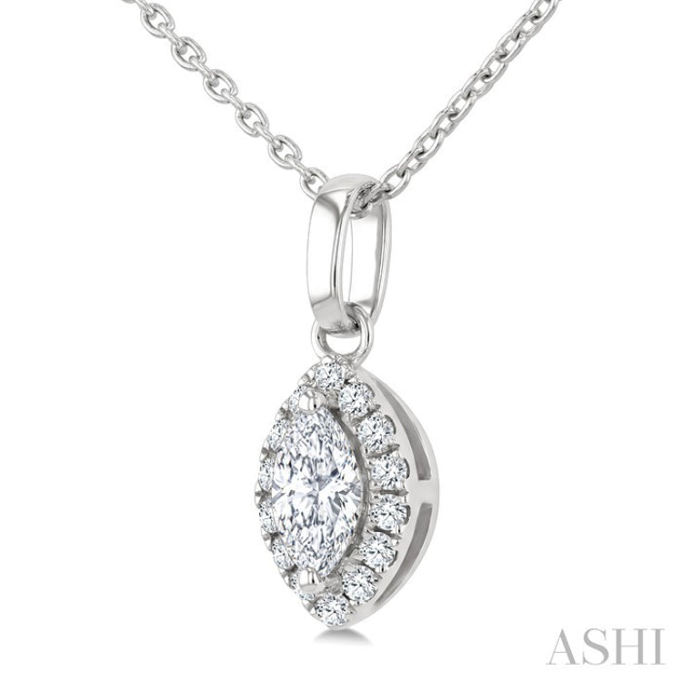 1/4 Ctw Marquise and Round Cut Diamond Fashion Halo Pendant With Chain in 14K White Gold