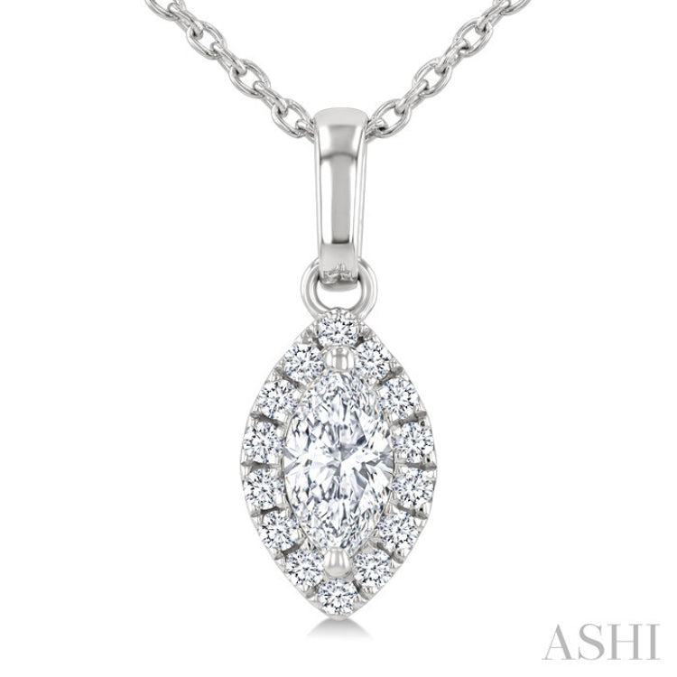 1/4 Ctw Marquise and Round Cut Diamond Fashion Halo Pendant With Chain in 14K White Gold