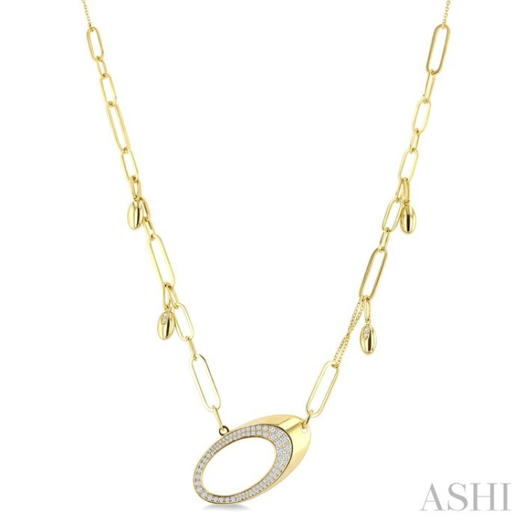 5/8 Ctw Paperclip Link Round Cut Diamond Fashion Necklace in 14K Yellow Gold