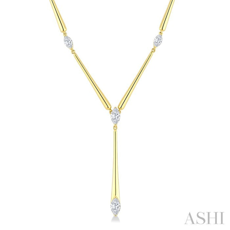 1 Ctw Marquise Cut Diamond Tapered Bar Necklace in 14K Yellow Gold