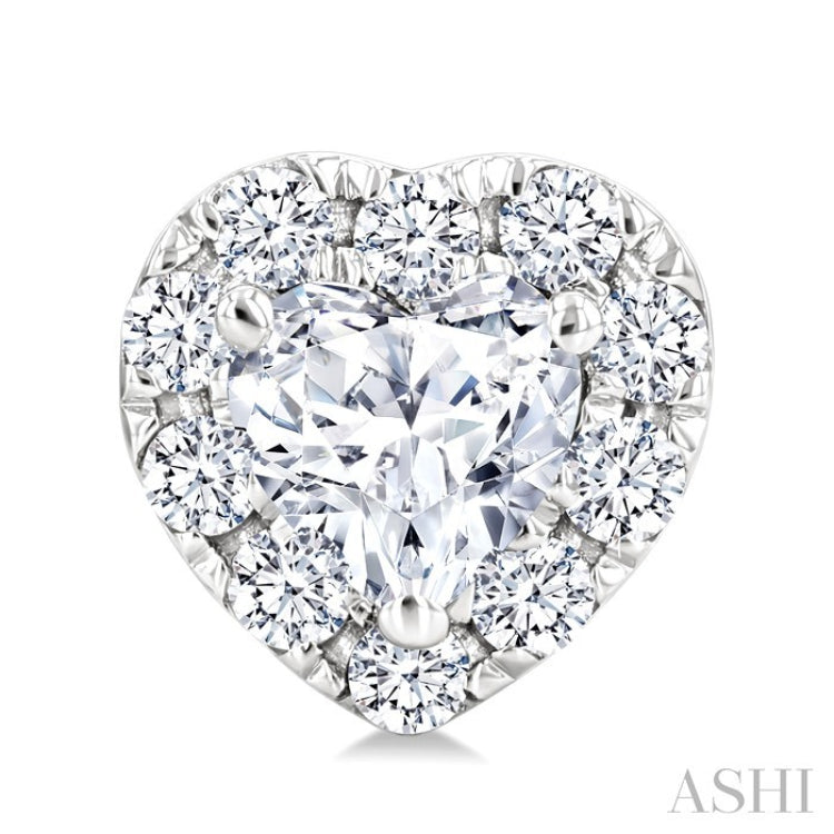 1/3 Ctw Heart and Round Cut Diamond Fashion Halo Stud Earrings in 14K White Gold