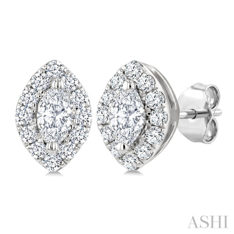 1/4 Ctw Marquise and Round Cut Diamond Fashion Halo Stud Earrings in 14K White Gold