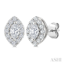 1/4 Ctw Marquise and Round Cut Diamond Fashion Halo Stud Earrings in 14K White Gold