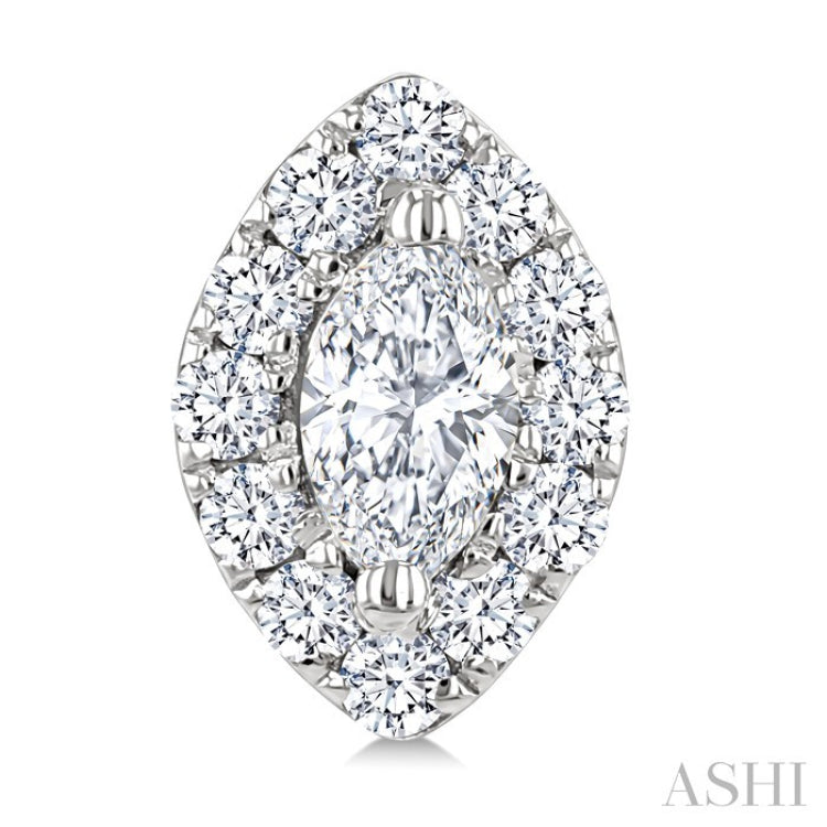 1/4 Ctw Marquise and Round Cut Diamond Fashion Halo Stud Earrings in 14K White Gold