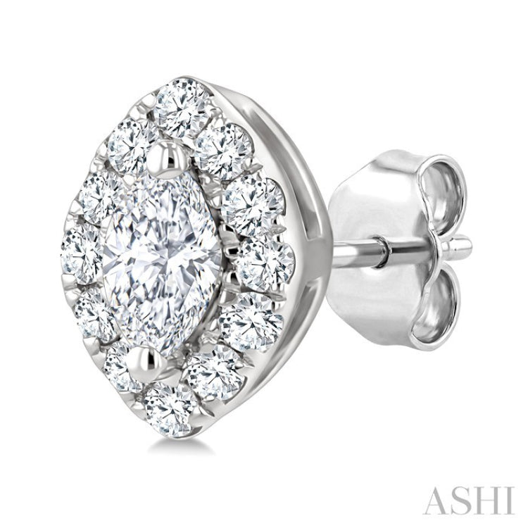 1/4 Ctw Marquise and Round Cut Diamond Fashion Halo Stud Earrings in 14K White Gold