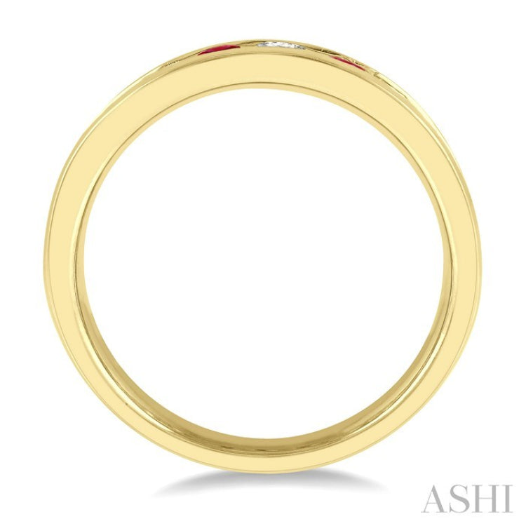 2.9 MM Round Shape Ruby and 1/2 Ctw Round Cut Diamond Precious Wedding Band in 14K Yellow Gold