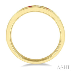 2.9 MM Round Shape Ruby and 1/2 Ctw Round Cut Diamond Precious Wedding Band in 14K Yellow Gold