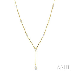 1 1/5 Ctw Bezel Set Marquise and Pear Cut Diamond Bar Necklace in 14K Yellow Gold