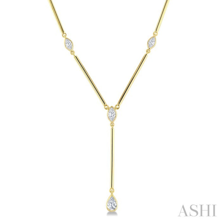 1 1/5 Ctw Bezel Set Marquise and Pear Cut Diamond Bar Necklace in 14K Yellow Gold