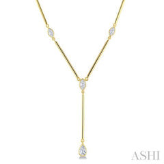 1 1/5 Ctw Bezel Set Marquise and Pear Cut Diamond Bar Necklace in 14K Yellow Gold