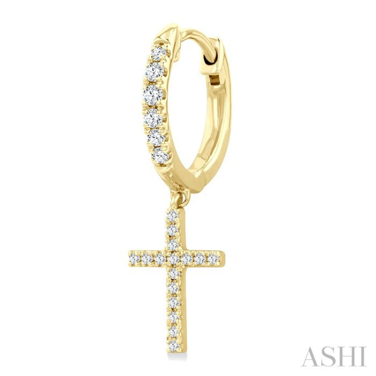 1/3 Ctw Round Cut Diamond Cross Charm Petite Fashion Huggie Earrings in 14K Yellow Gold