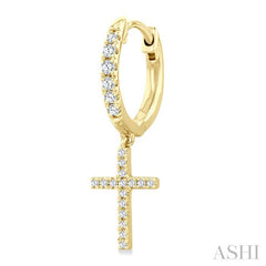 1/3 Ctw Round Cut Diamond Cross Charm Petite Fashion Huggie Earrings in 14K Yellow Gold