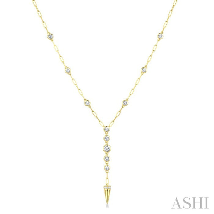 1 Ctw Paperclip Round Cut Diamond Fashion Station Necklace in 14K Yellow Gold