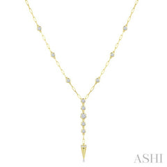 1 Ctw Paperclip Round Cut Diamond Fashion Station Necklace in 14K Yellow Gold