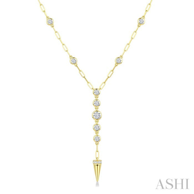 1 Ctw Paperclip Round Cut Diamond Fashion Station Necklace in 14K Yellow Gold