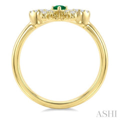 2.40 MM Round Shape Emerald and 1/8 Ctw Round Cut Diamond Bow Petite Precious Fashion Ring in 10K Yellow Gold