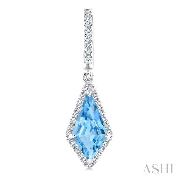 12X5 MM Kite Shape Blue Topaz and 1/3 Ctw Round Cut Diamond Semi-Precious Earrings in 10K White Gold