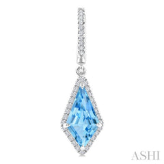 12X5 MM Kite Shape Blue Topaz and 1/3 Ctw Round Cut Diamond Semi-Precious Earrings in 10K White Gold