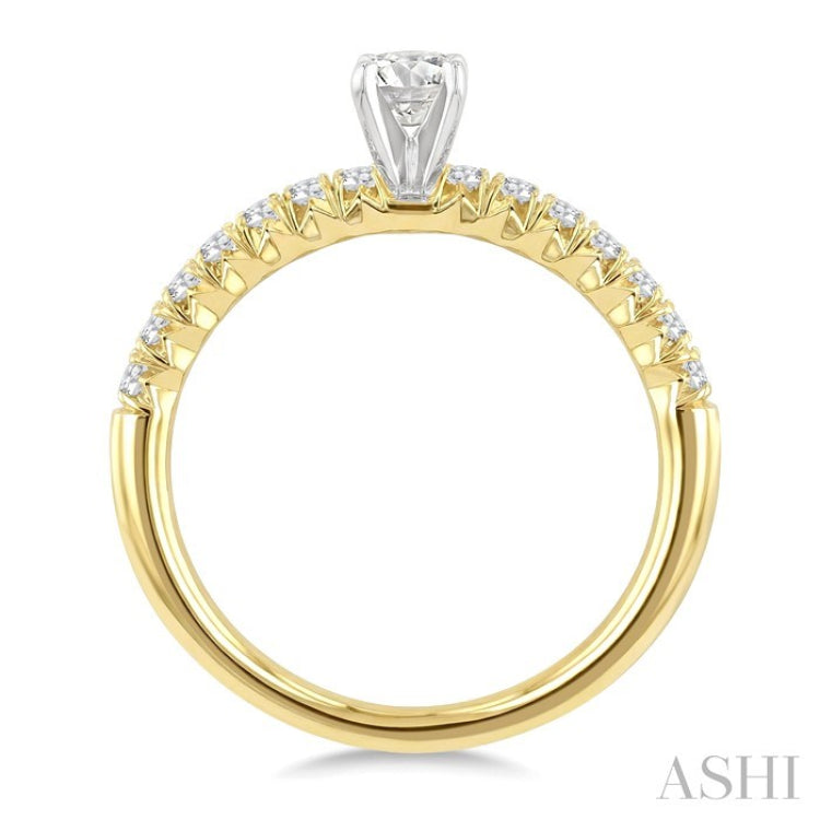 1/2 Ctw Endless Embrace Round Cut Diamond Ladies Engagement Ring with 1/4 Ct Round Cut Center Stone in 14K Yellow and White Gold