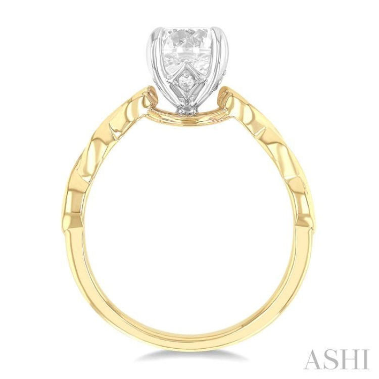 1/8 Ctw Round Cut Diamond Circular Shape Marquise Motif Carved Round Shape Semi-Mount Engagement Ring in 14K Yellow and White Gold