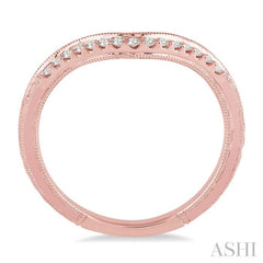 1/10 Ctw Chevron Milgrain Wall Round Cut Diamond Wedding Band in 14K Rose Gold