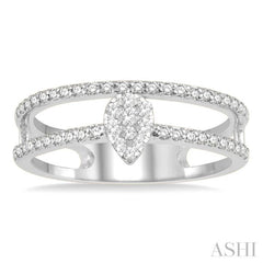 1/3 Ctw Twin Band Pear Shape Lovebright Round Cut Diamond Fashion Ring in 14K White Gold