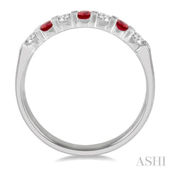 2.6 MM Ruby and 1/4 Ctw Round Cut Diamond Precious Wedding Band in 14K White Gold