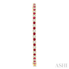 2.1 MM Ruby and Alternating 2 1/2 Ctw Round Cut Inside-Out Diamond Precious Hoop Earrings in 14K Yellow Gold