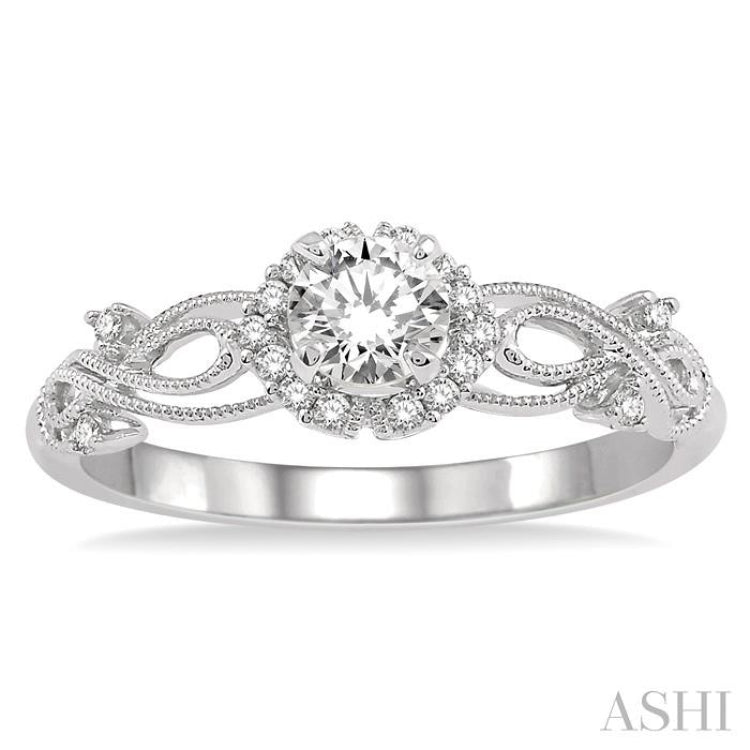 1/3 Ctw Diamond Engagement Ring with 1/5 Ct Round Cut Center Stone in 14K White Gold