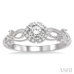 1/3 Ctw Diamond Engagement Ring with 1/5 Ct Round Cut Center Stone in 14K White Gold