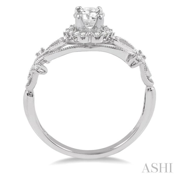 1/3 Ctw Diamond Engagement Ring with 1/5 Ct Round Cut Center Stone in 14K White Gold
