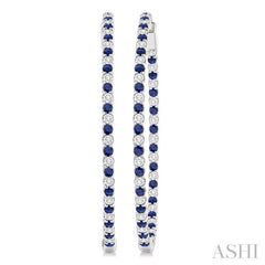 2.1 MM Sapphire and Alternating 2 1/2 Ctw Round Cut Inside-Out Diamond Precious Hoop Earrings in 14K White Gold
