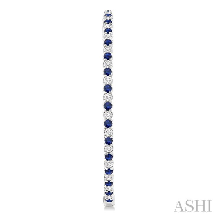 2.1 MM Sapphire and Alternating 2 1/2 Ctw Round Cut Inside-Out Diamond Precious Hoop Earrings in 14K White Gold