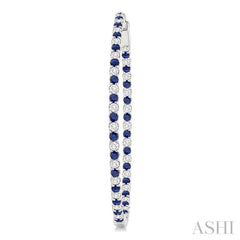 2.1 MM Sapphire and Alternating 2 1/2 Ctw Round Cut Inside-Out Diamond Precious Hoop Earrings in 14K White Gold