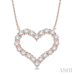 3/4 Ctw Round Cut Diamond Heart Pendant With Chain in 14K Rose Gold