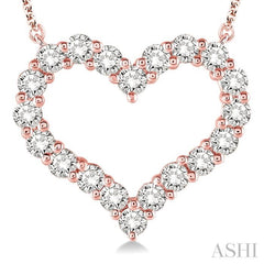 3/4 Ctw Round Cut Diamond Heart Pendant With Chain in 14K Rose Gold