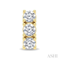 1 Ctw 3-Stone Round Cut Diamond Fashion Earrings in 14K Yellow Gold