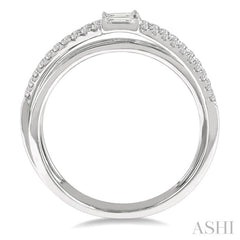 3/8 Ctw Criss-Cross Baguette and Round Diamond Fashion Ring in 14K White Gold