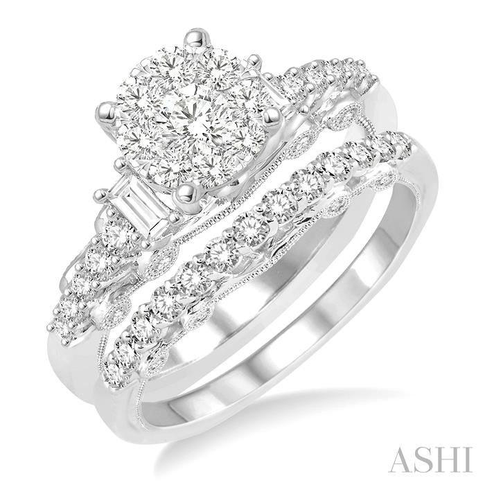 1 Ctw Diamond Lovebright Wedding Set with 3/4 Ctw Engagement Ring and 1/3 Ctw Wedding Band in 14K White Gold