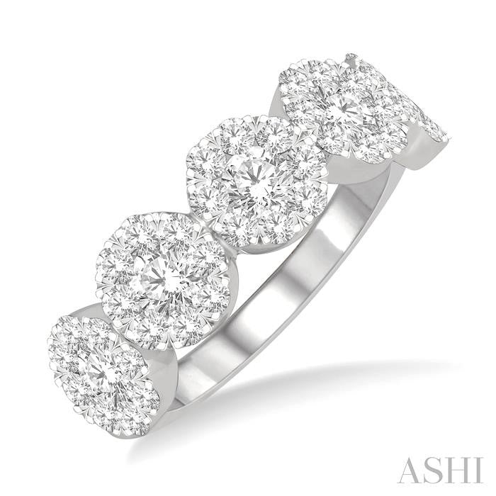 1 1/2 Ctw 5-Stone Lovebright Round Cut Diamond Band in 14K White Gold